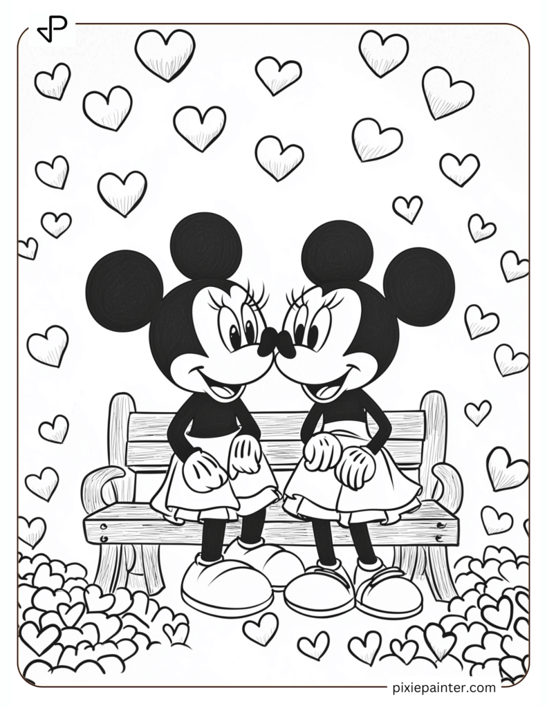 9. Mickey And Minnie Sharing A Sweet Valentine’s Day -disney valentine's day coloring pages