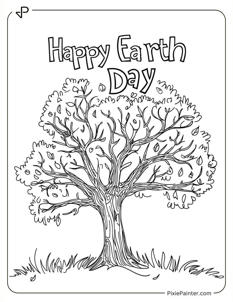 Simple Tree with “Happy Earth Day” Text