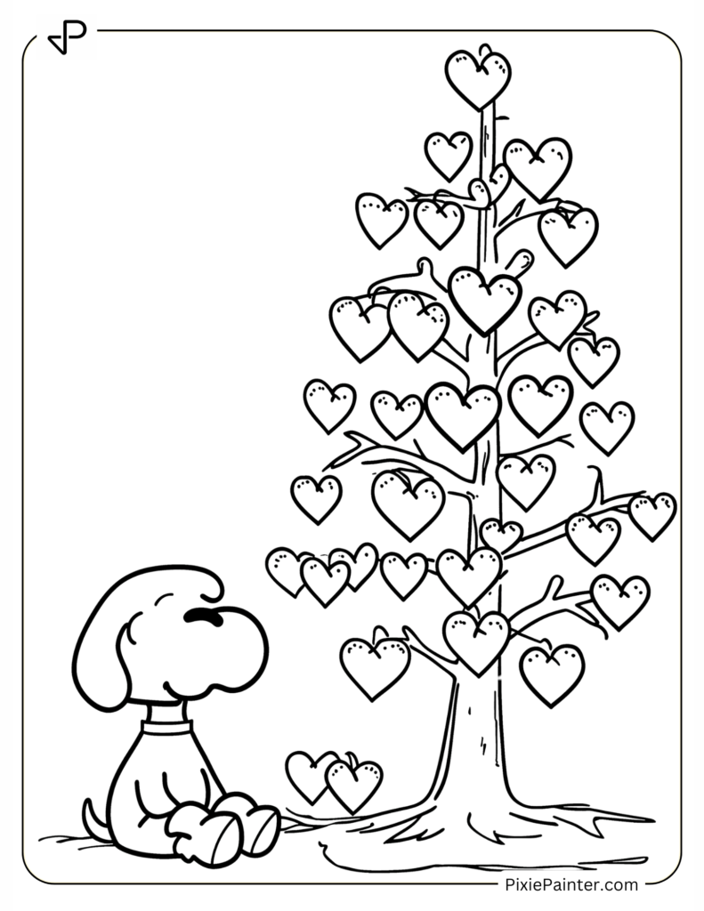 Snoopy Next to Valentine’s Tree with Ornaments