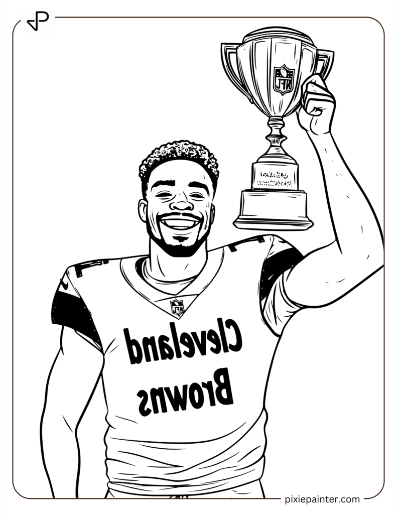 Cartoon Cleveland Browns Player Holding a Trophy