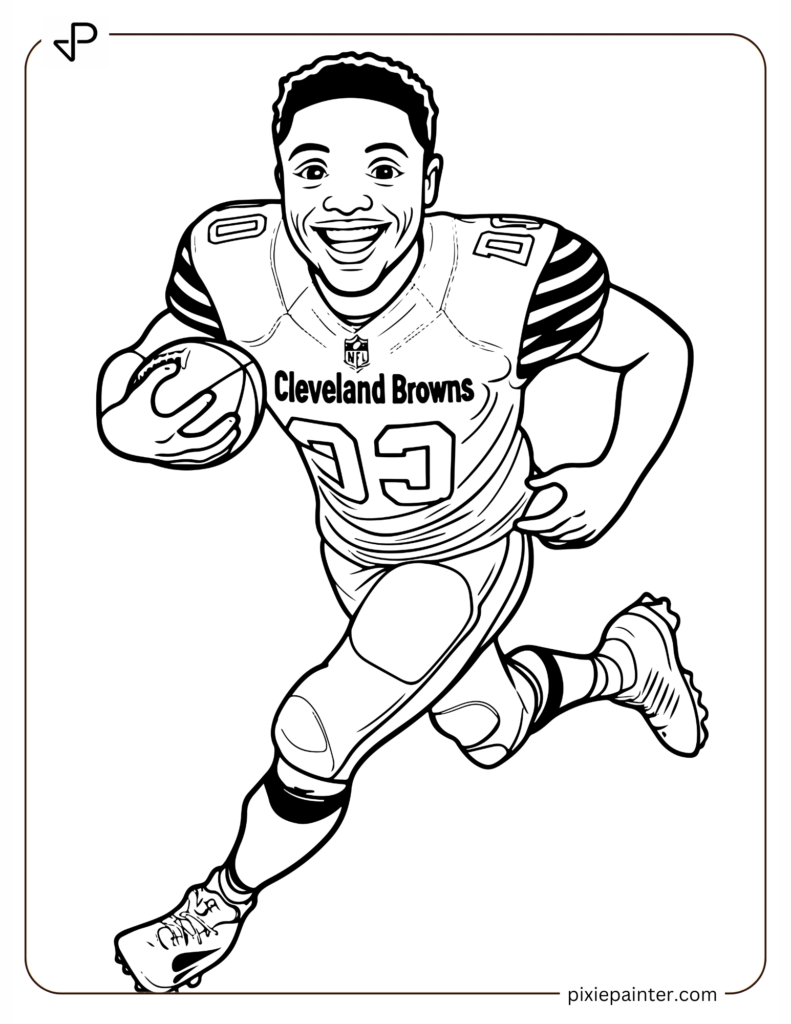 Smiling Cleveland Browns Player Running with a Football