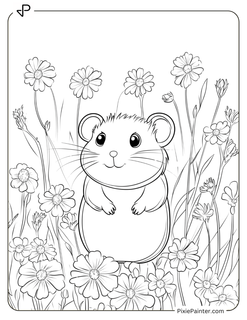 Hamster Exploring A Field Of Colorful Flowers