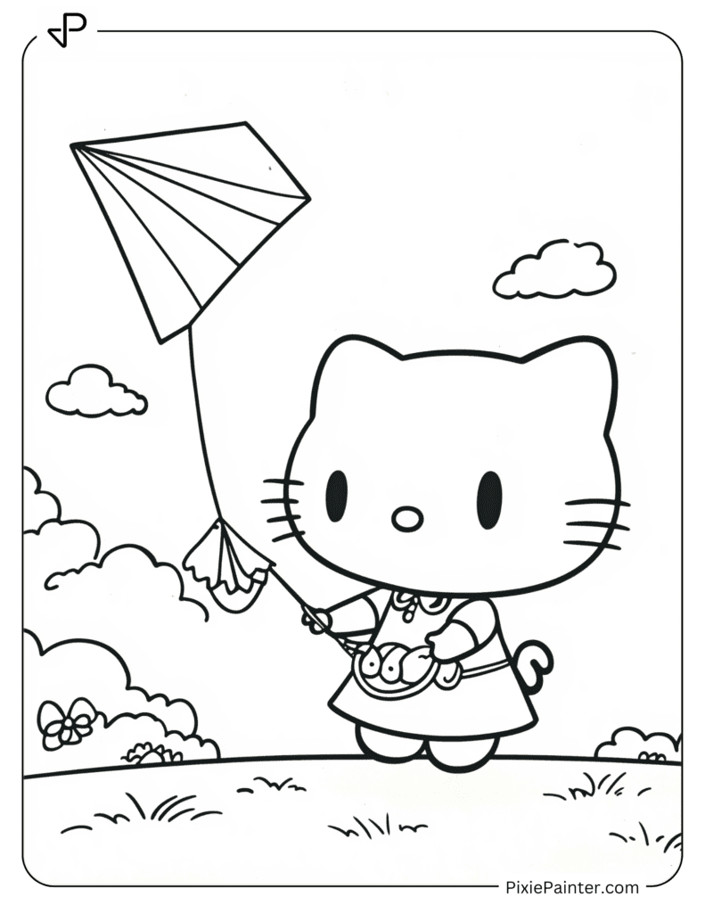Hello Kitty Flying A Kite