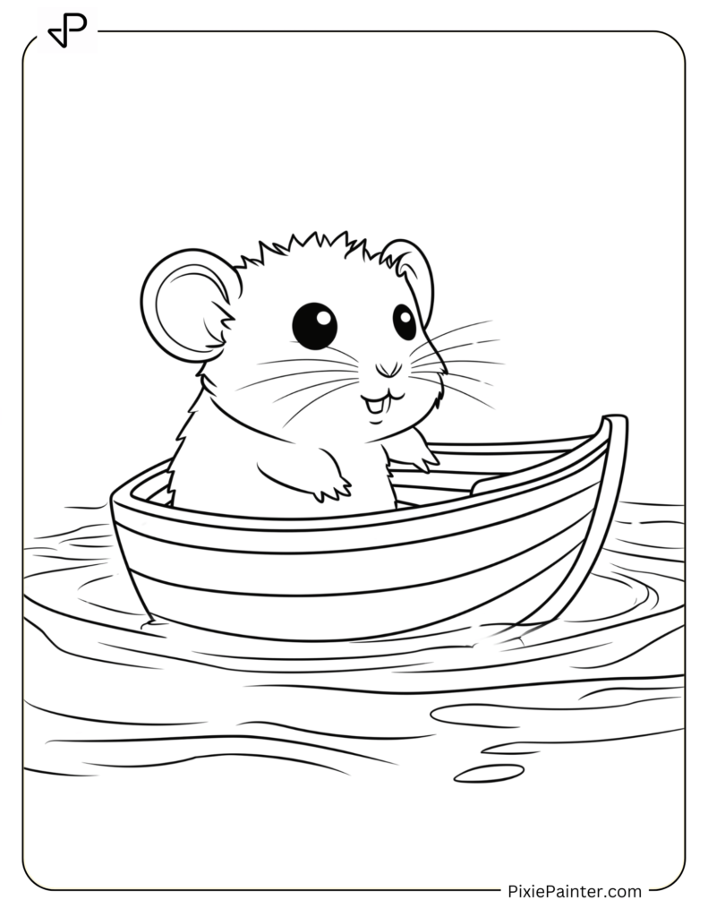 Coloring Page Where Hamster Floating In A Tiny Paper Boat