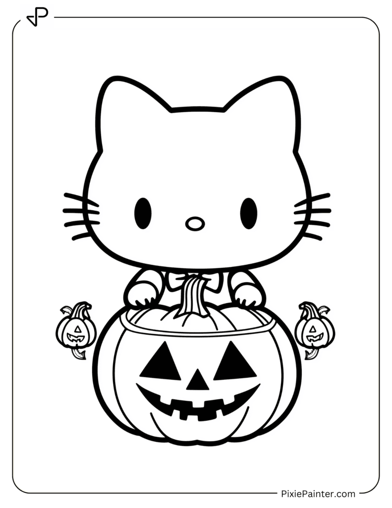 Hello Kitty Holding A Pumpkin For Halloween