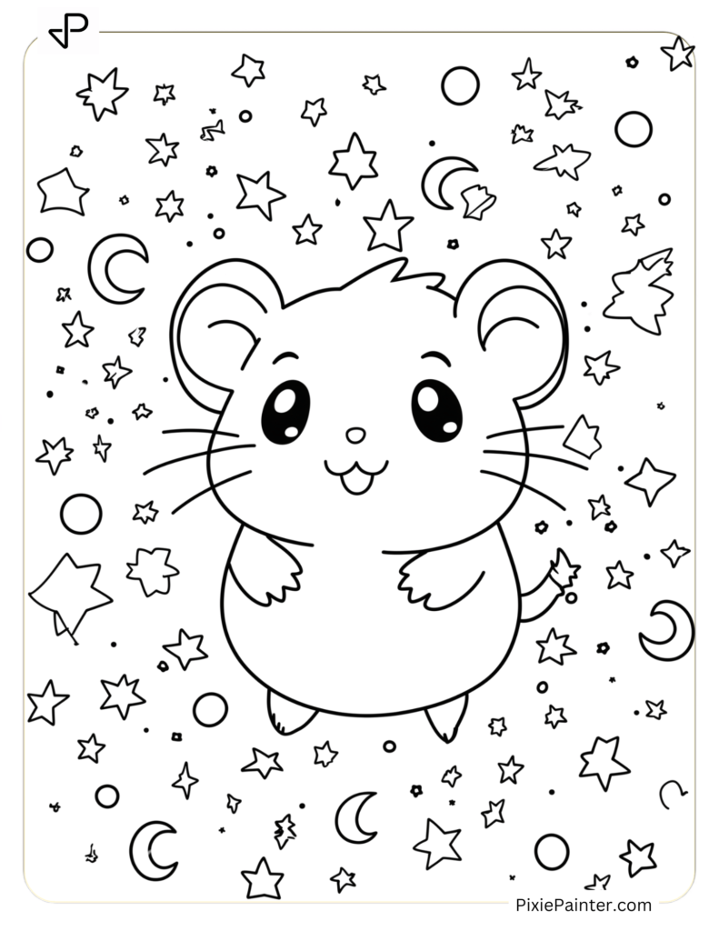 Hamster Surrounded By Glowing Stars And Moons