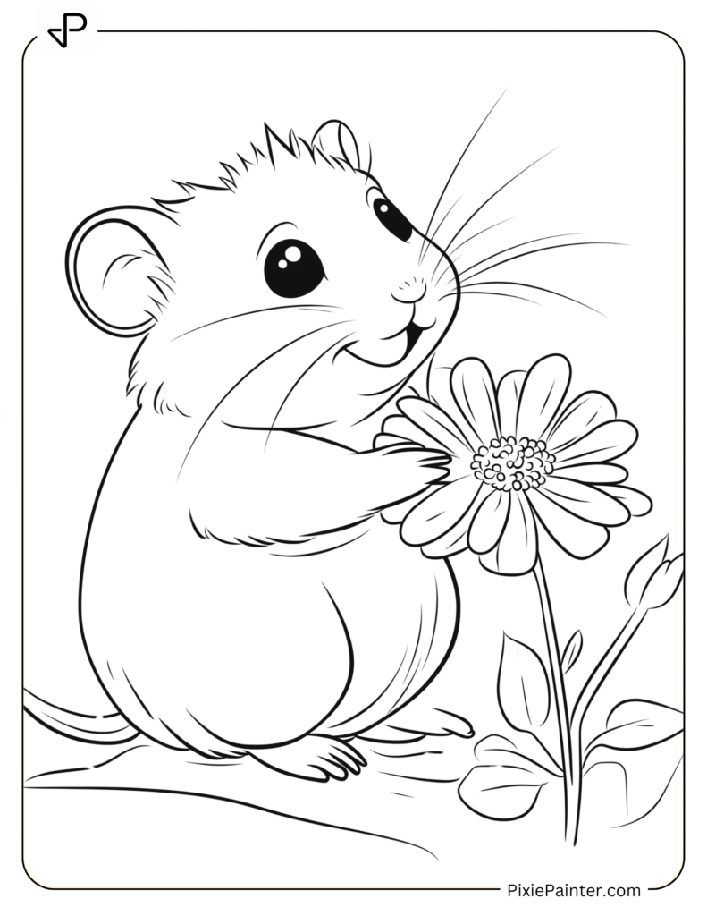 Hamster Happily Playing With A Pretty Flower