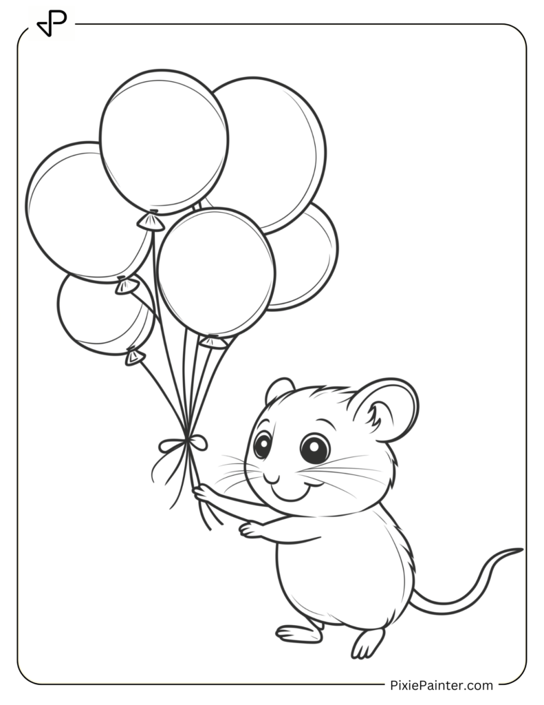 Coloring Page Where Hamster Floating Up With A Bunch Of Balloons