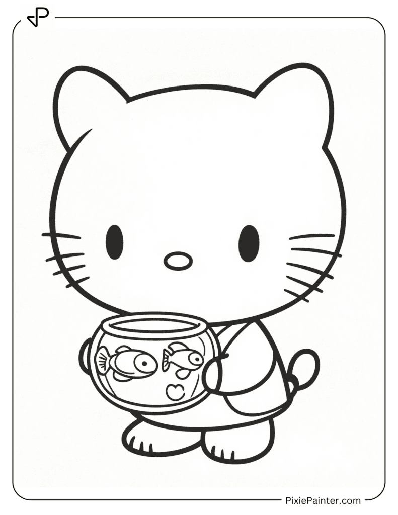 Hello Kitty Holding A Small Fishbowl