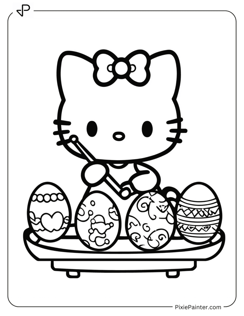 Hello Kitty Painting Easter Eggs