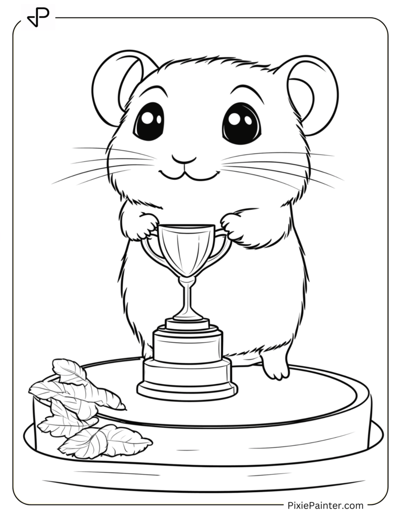 Coloring Page Where Hamster Proudly Standing On A Winner's Podium