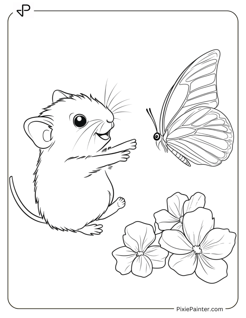 Hamster And Butterfly Roaming Happily Together