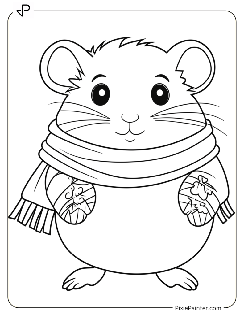 Coloring Page Where Hamster Bundled In A Scarf And Mittens