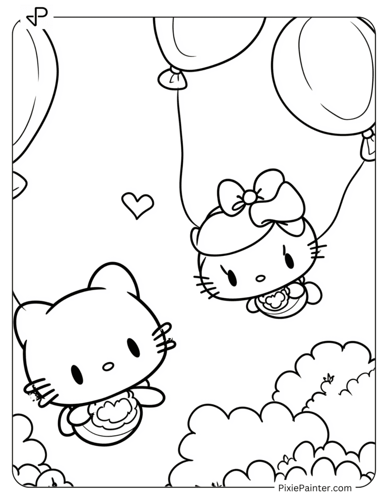 Hello Kitty And Cinnamoroll Flying With Balloons