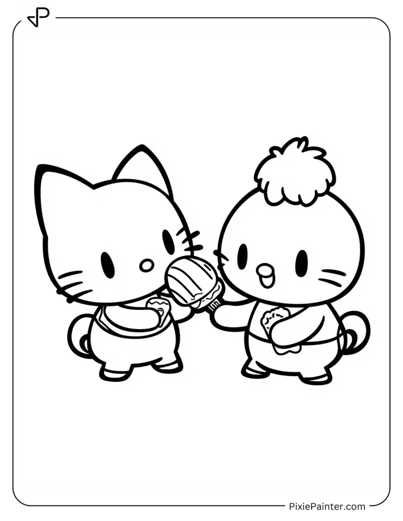 Hello Kitty And Pompompurin Sharing Ice Cream