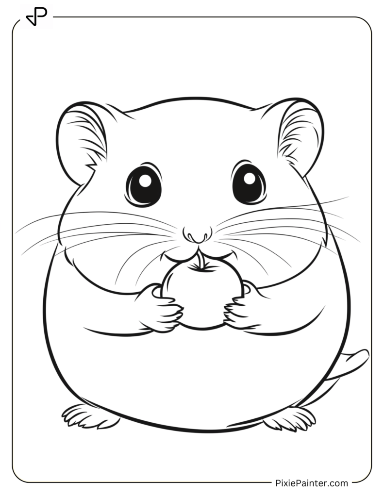 Coloring Page Where Hungry Hamster Munching On A Tiny Apple