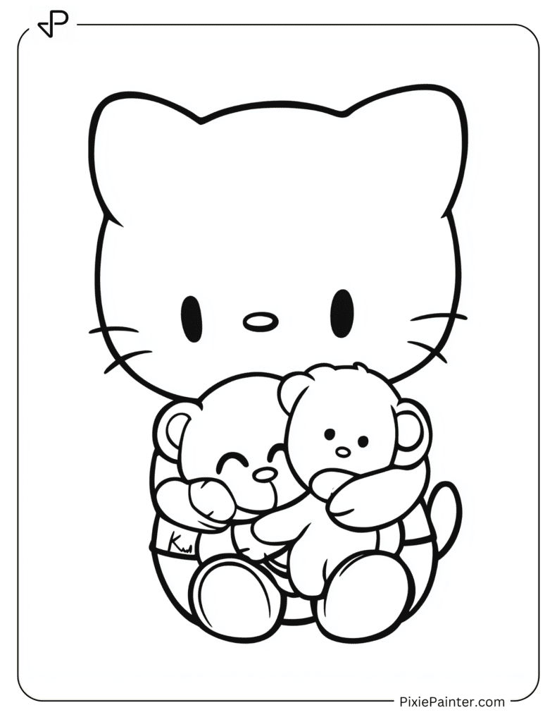 Hello Kitty Hugging Her Teddy Bear