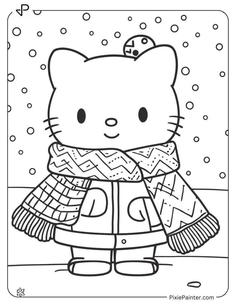 Hello Kitty Wearing A Cozy Scarf In Winter