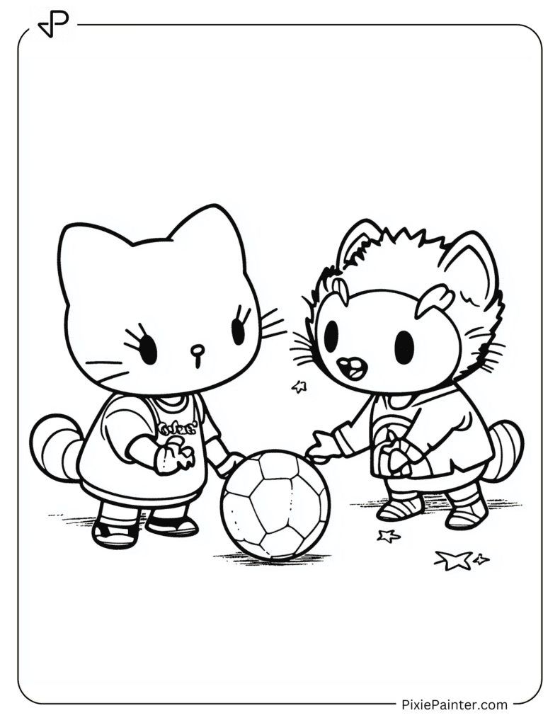 Hello Kitty And Pochacco Playing With A Ball