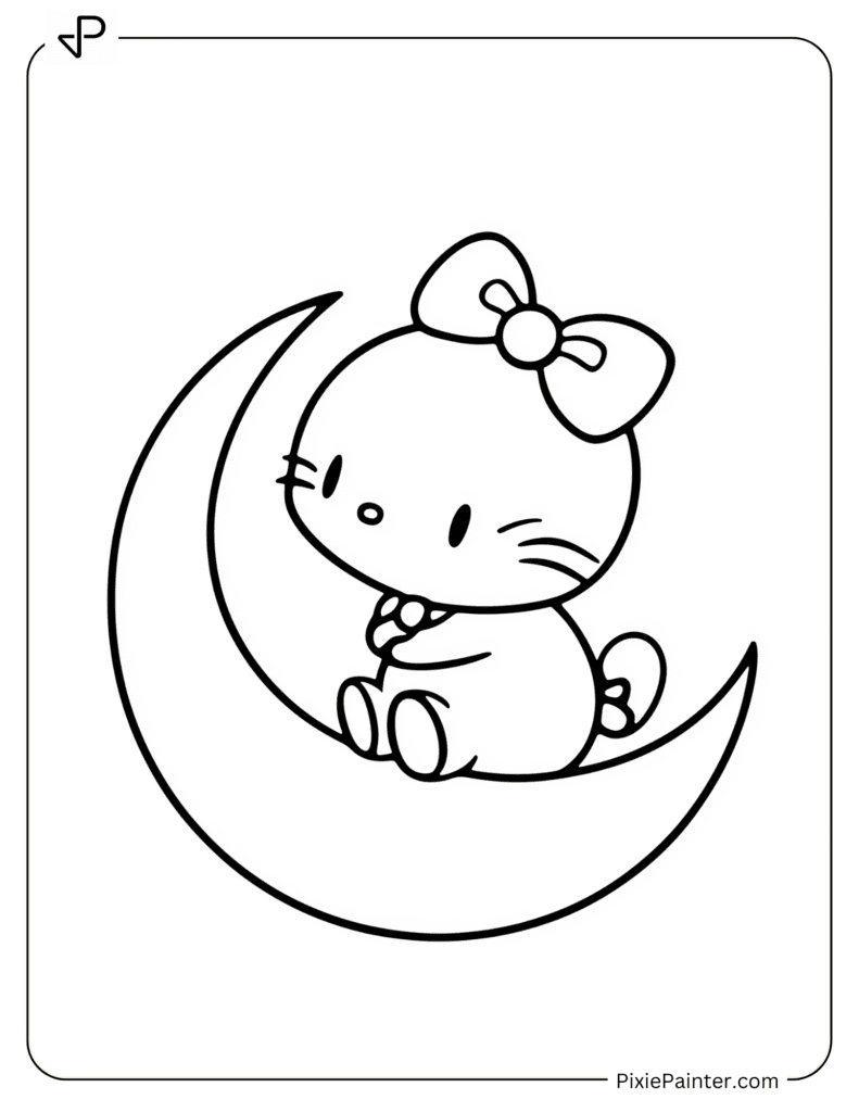 Hello Kitty Sitting On A Crescent Moon