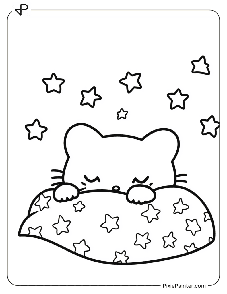 Hello Kitty Sleeping Under A Blanket With Stars