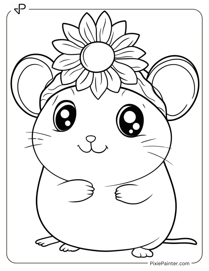 Cute Hamster Wearing A Sunflower-Shaped Hat