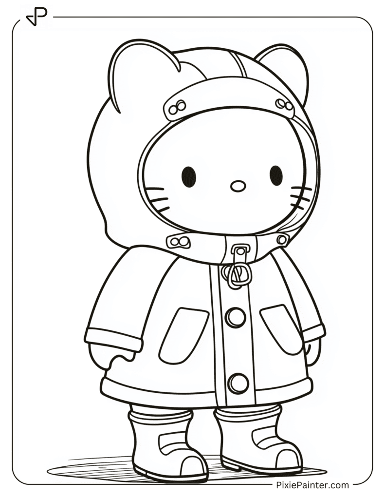 Hello Kitty Wearing A Raincoat And Boots