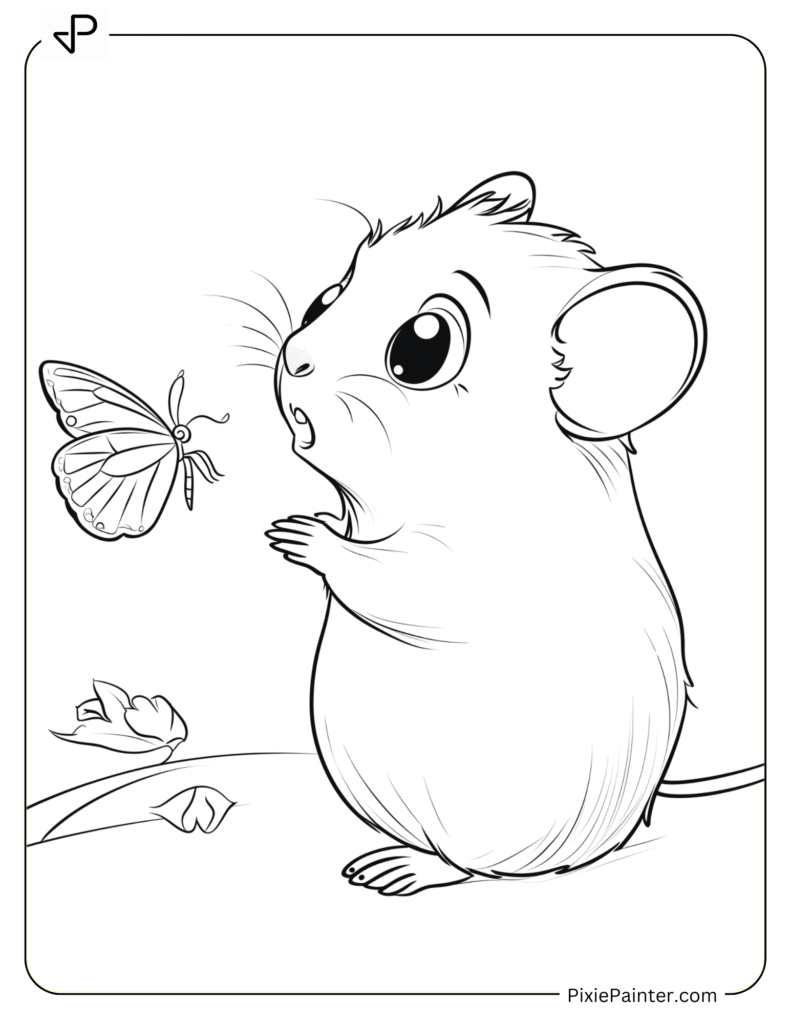 Curious Hamster Looking At A Fluttering Butterfly