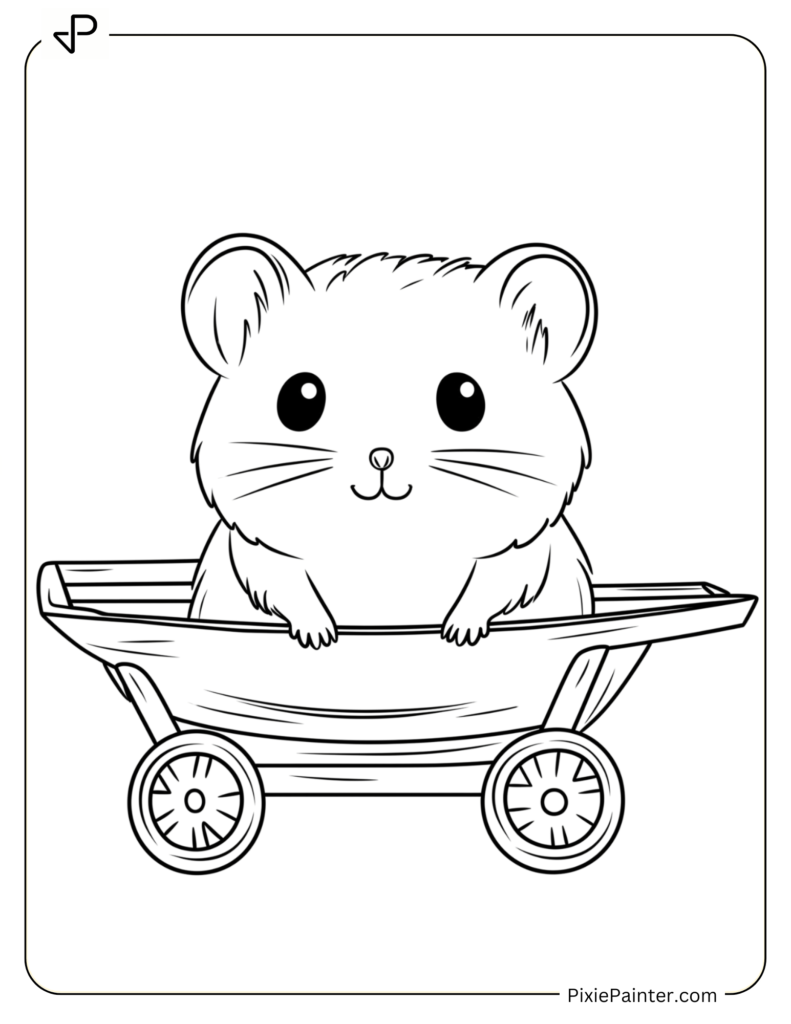 Tiny Hamster Riding In A Small Wheelbarrow