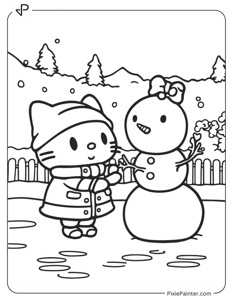 Hello Kitty Making A Snowman
