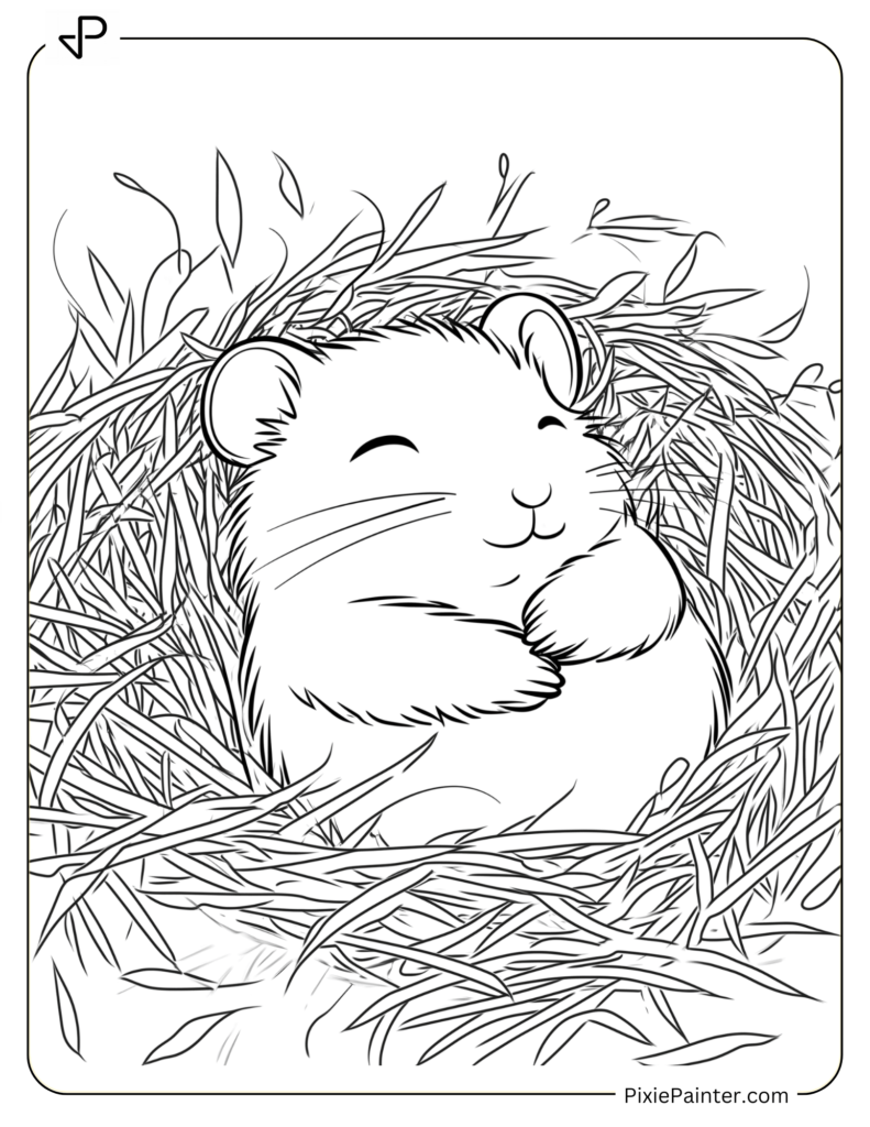 Snuggly Hamster Resting In A Pile Of Hay