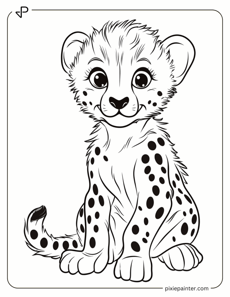 1. Cheetah Sitting Happily- coloring pages