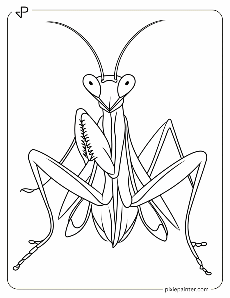 1. Cute Mantis Sitting Pretty- Praying mantis coloring pages