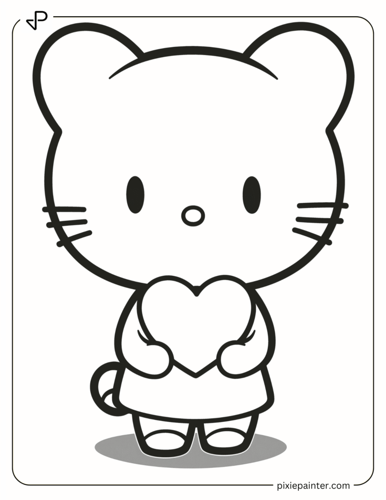 1. Hello Kitty Holding a Heart-Sanrio characters coloring pages
