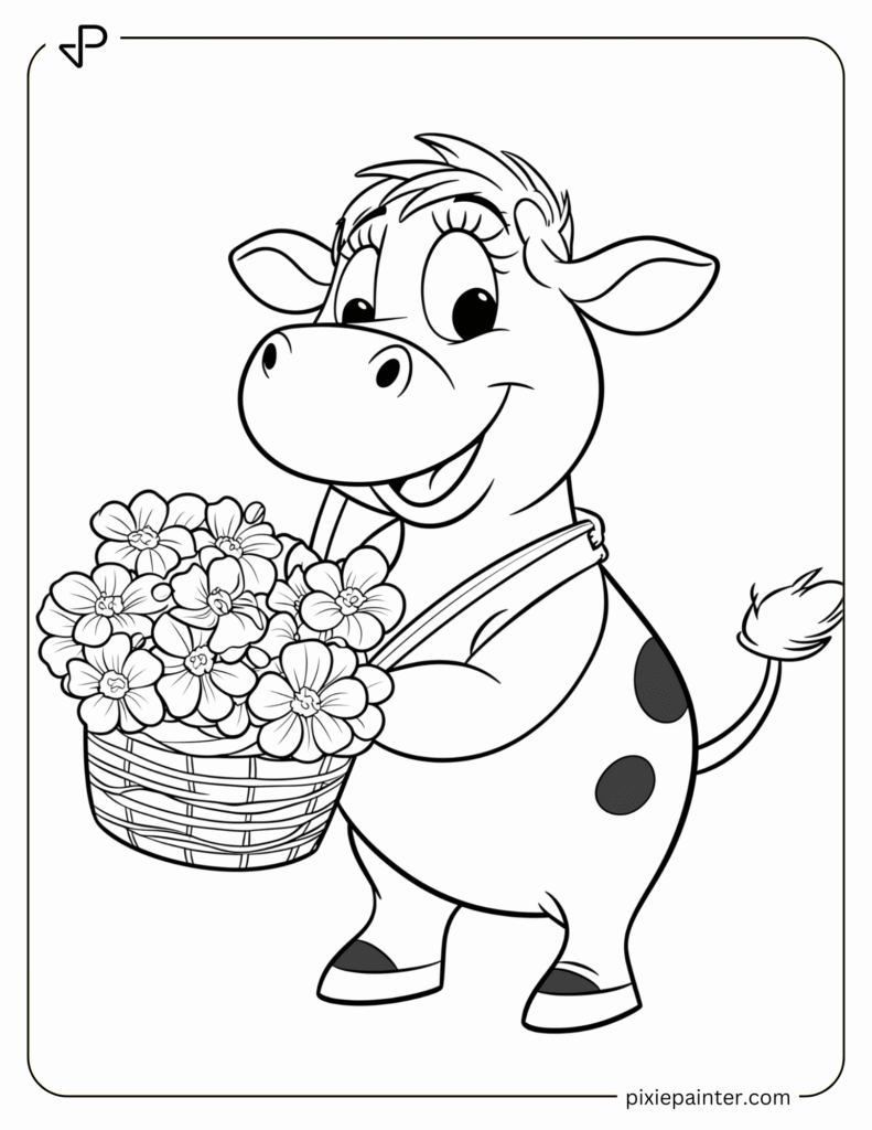 10. Clarabelle Cow Holding a Basket- Micky mousr characters coloring pages