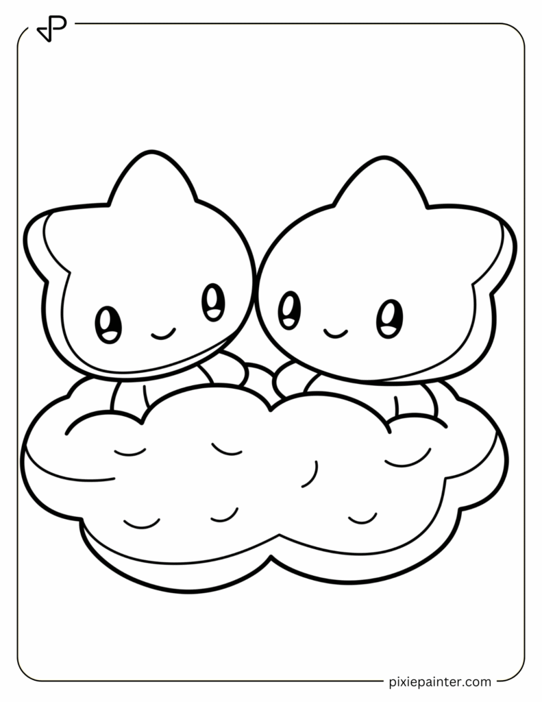 10. Little Twin Stars Sitting on a Cloud-Sanrio characters coloring pages