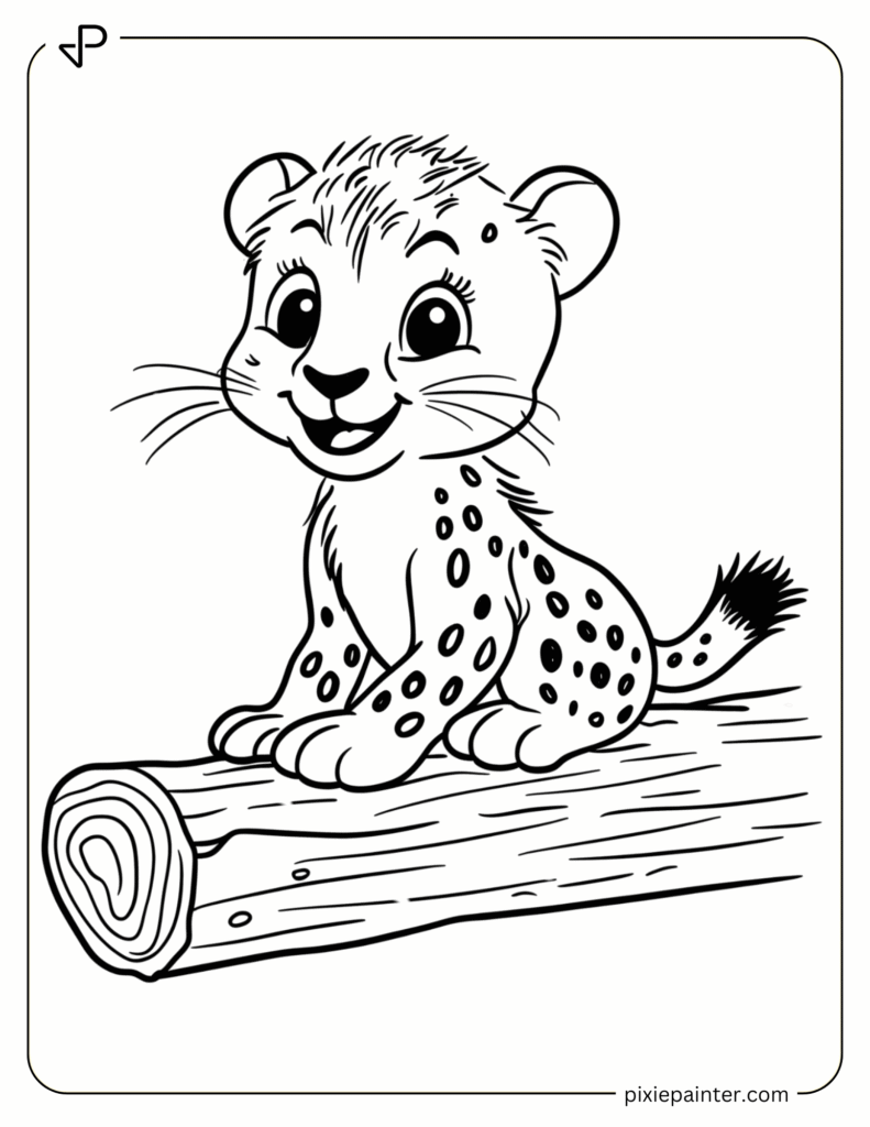 12. Baby Cheetah Sitting on a Log- coloring pages