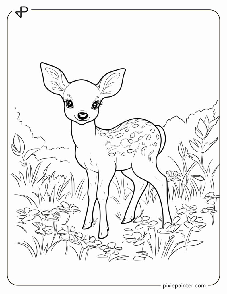 12. Curious Deer in a Meadow- coloring pages