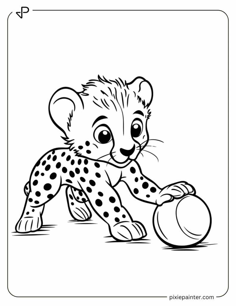 13. Baby Cheetah Playing With a Ball- coloring pages