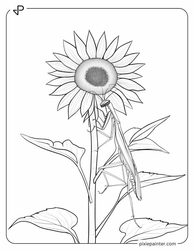 13. Baby Mantis Exploring a Sunflower