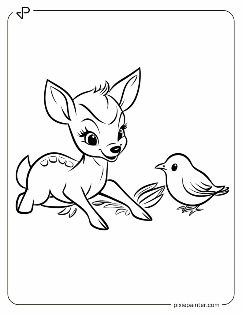 14. Happy Baby Deer and a Bird