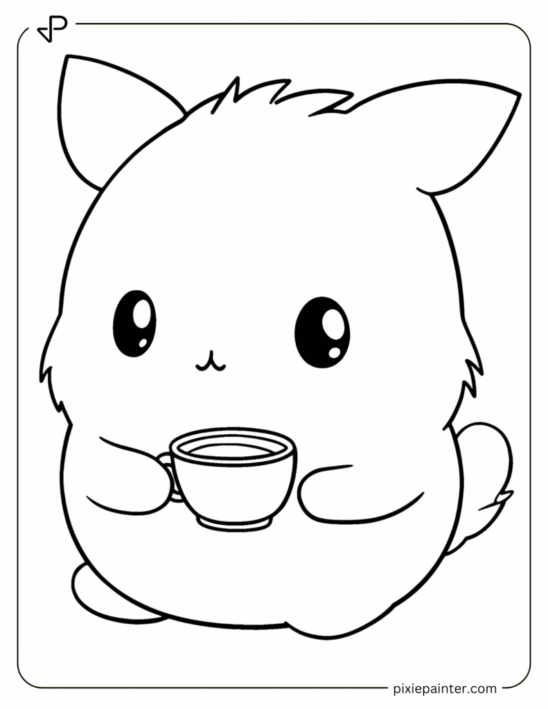 14. Pompompurin Holding a Tiny Cup