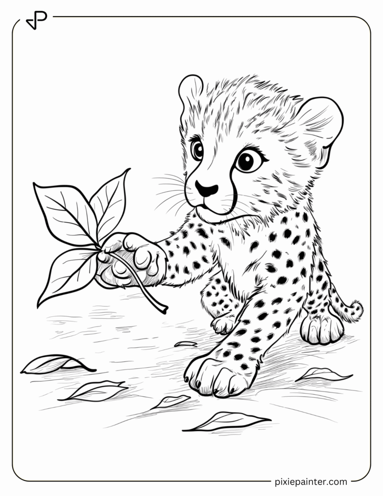 16. Baby Cheetah Playing With a Leaf