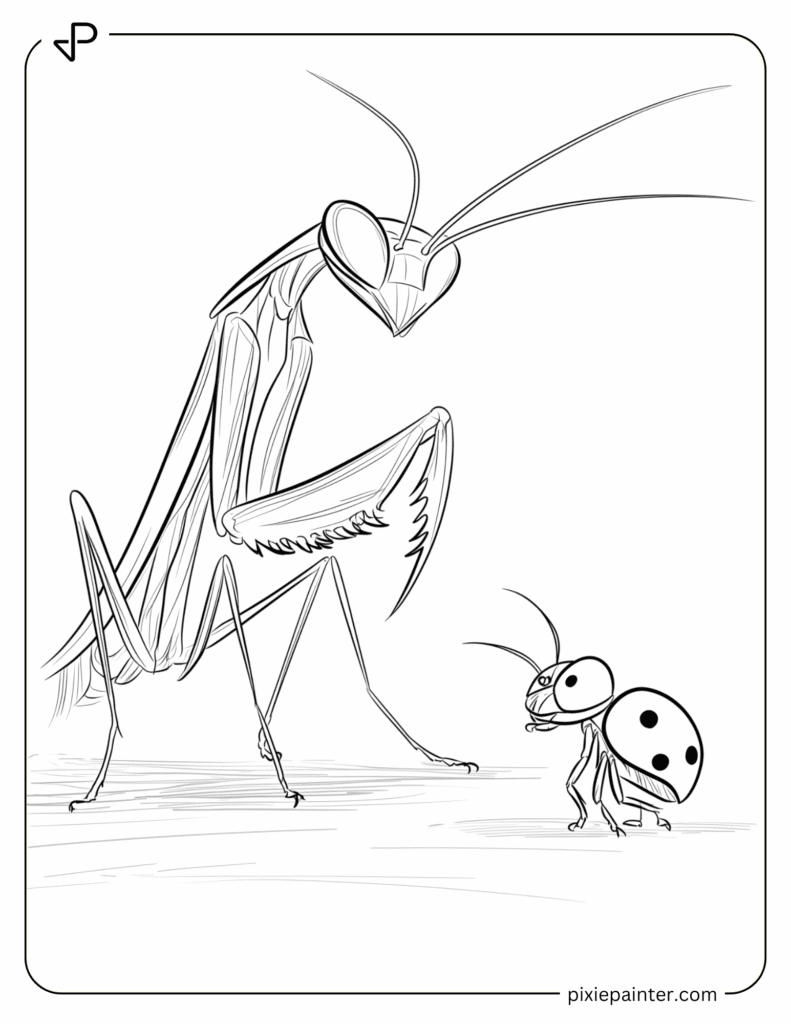 17. Mantis Watching a Tiny Ladybug