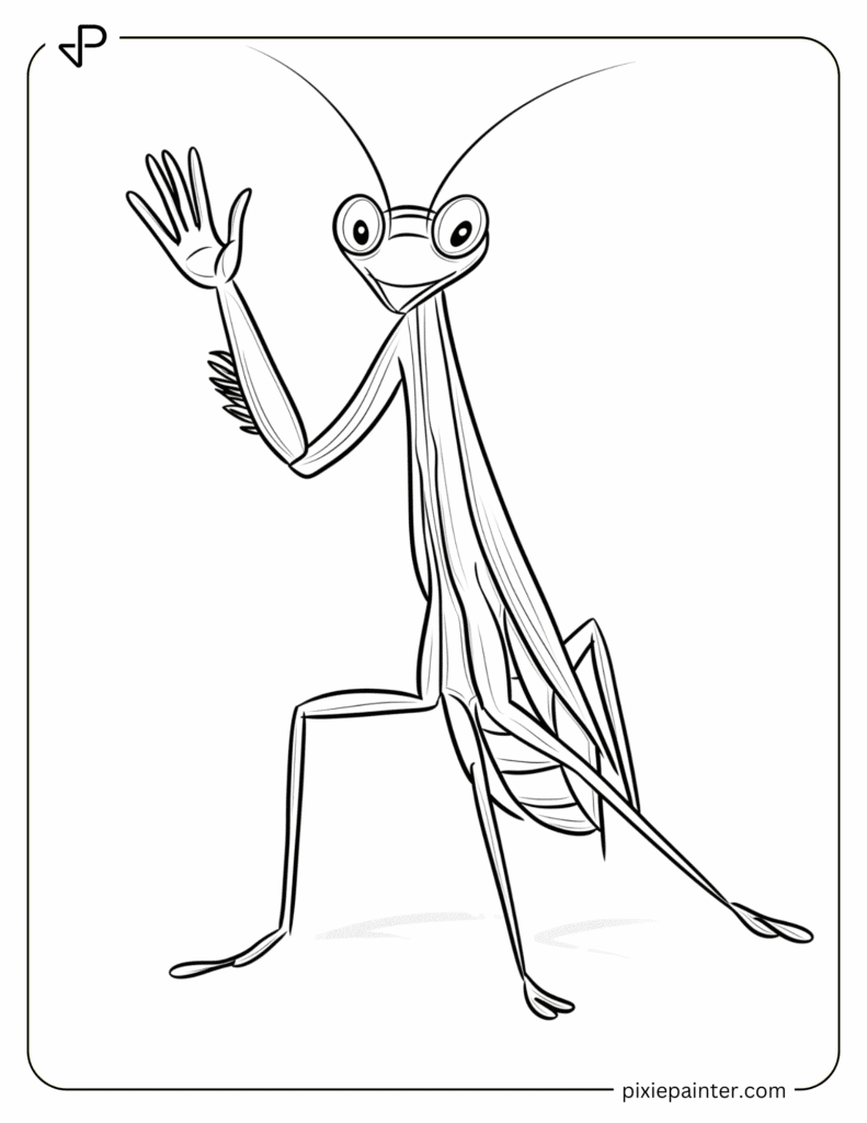 2. Cheerful Mantis Waving Hello- Praying mantis coloring pages