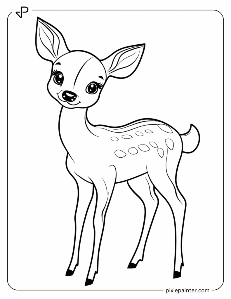 2. Cute Baby Deer Standing- coloring pages