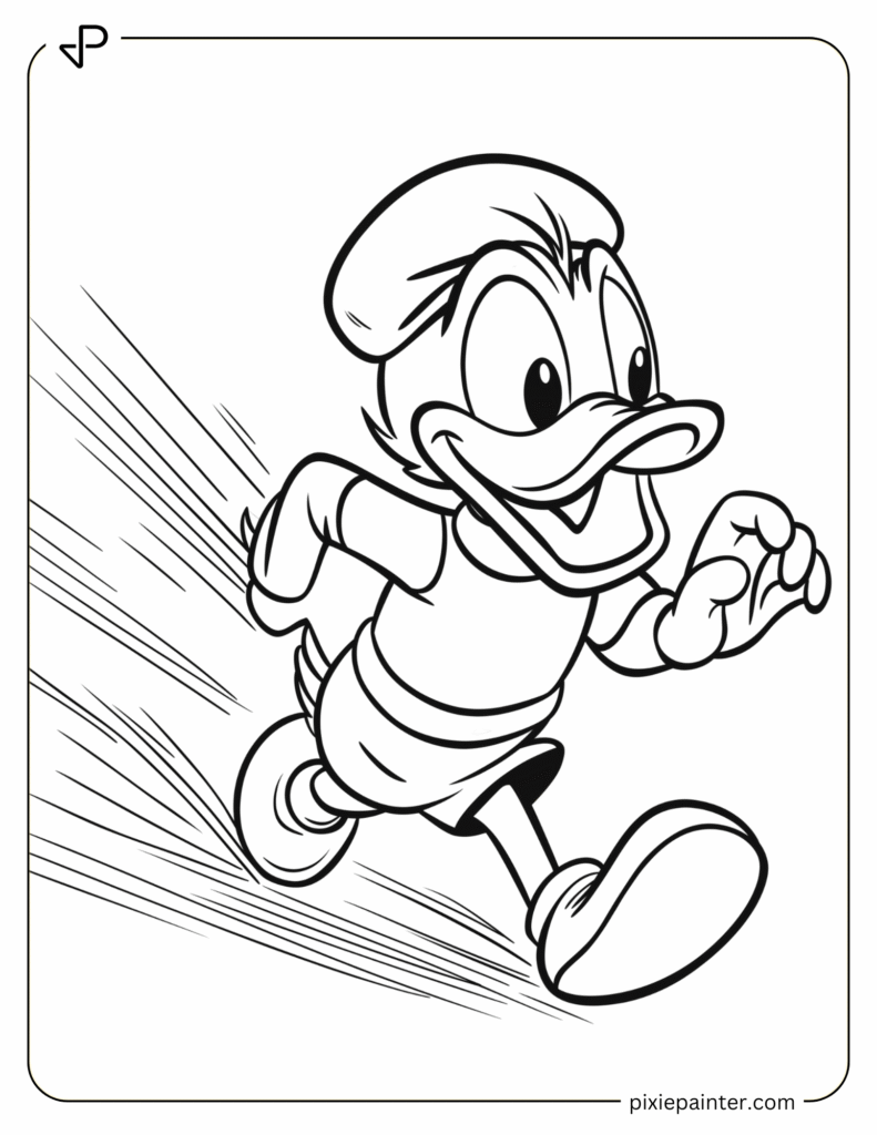 2. Donald Duck Running in Excitement- Micky mousr characters coloring pages
