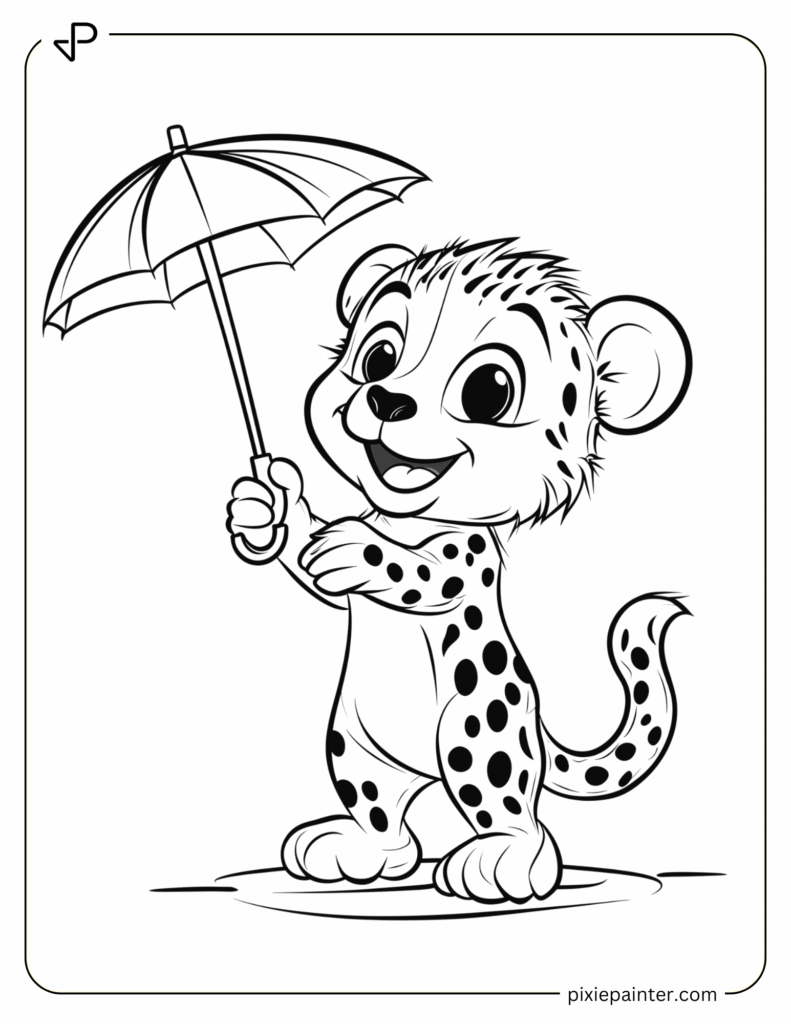 26. Happy Cheetah Holding a Tiny Umbrella