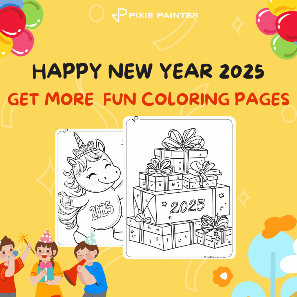 Happy New Year 2025 Coloring Pages