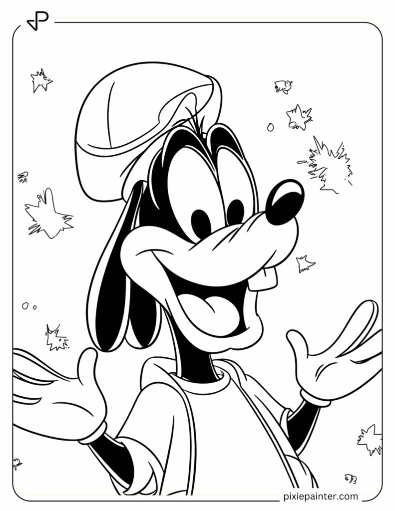 3. Goofy Laughing Happily- Micky mousr characters coloring pages
